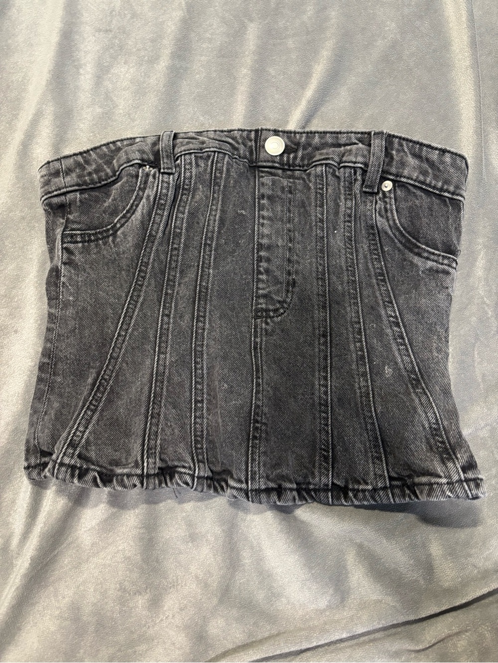 Divided Black Washed Denim Corset Tube Top